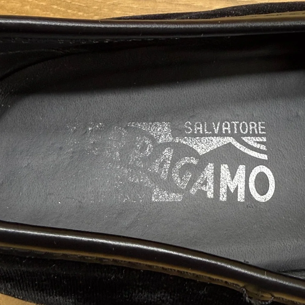 Salvatore Ferragamo Gandioso Black Velvet Loafer Men 10 E Ornament Formal Luxury
